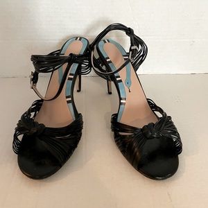 Black Open Toe Faux Leather Strappy Evening Sandal